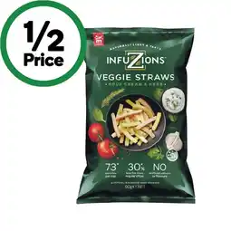 Woolworths Infuzions Veggie Straws or Prawn Crackers 90g offer