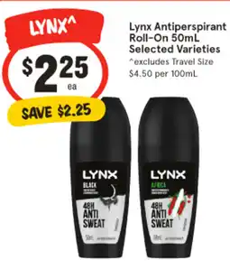 IGA Lynx Antiperspirant Roll-On Selected Varieties offer