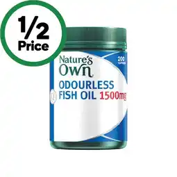 Woolworths Nature’s Own Fish Oil Odourless 1500mg with Omega 3 Pk 200 offer