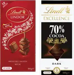 Coles Lindt Excellence or Lindor Block Chocolate 80g-100g offer
