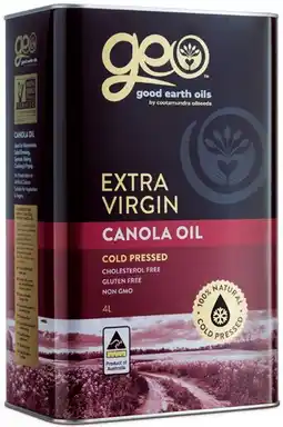 Coles Good Earth Oils Extra Virgin Canola Oil 4 Litre offer