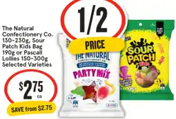 IGA The Natural Confectionery Co. 130-230g, Sour Patch Kids Bag 190g or Pascall Lollies 150-300g Selected Varieties offer
