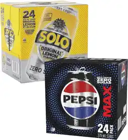 Coles Pepsi Max or Solo Zero Sugar Soft Drink 24x375mL offer