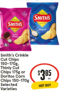 IGA Smith's Crinkle 1 Cut Chips Thinly Cut Chips 175g or Doritos Corn Chips 150-170g Selected Varieties offer