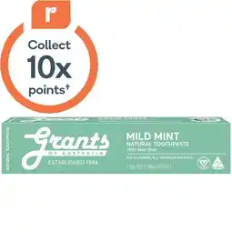 Woolworths Grants Mild Mint Natural Toothpaste 110g offer