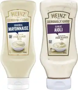 Coles Heinz Seriously Good Aioli or Mayonnaise 500mL offer