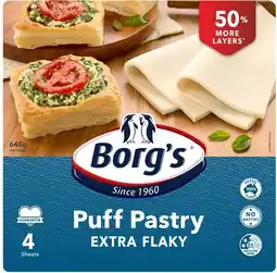 Coles Borg's Frozen Extra Flaky Puff Pastry 4 Sheets 640g offer