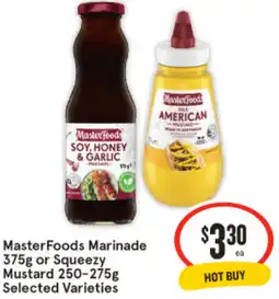 IGA MasterFoods Marinade 375g or Squeezy Mustard 250-275g Selected Varieties offer