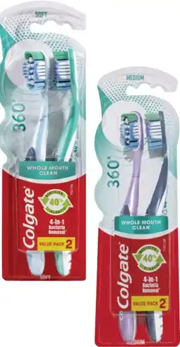 Coles Colgate 360 Degree Soft or Medium Toothbrush 2 Pack offer