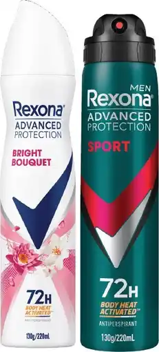 Coles Rexona Advanced 72hr Antiperspirant Aerosol Deodorant 220mL offer