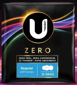 Coles NEW U by Kotex Zero Pads with Wings Regular 12 Pack or Super 10 Pack offer