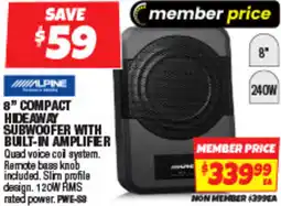 Autobarn 8" compact hideaway subwoofer with built-in amplifier offer