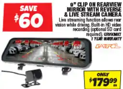 Autobarn 9" clip on rearview mirror with reverse & live stream camera offer