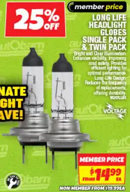 Autobarn Long life headlight globes offer