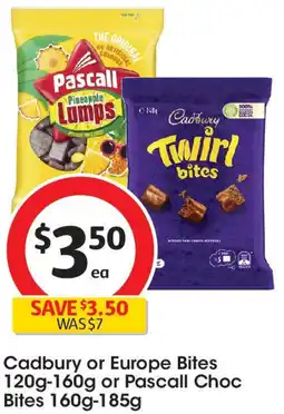 Coles Cadbury or Europe Bites 120g-160g or Pascall Choc Bites 160g-185g offer