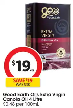 Coles Good Earth Oils Extra Virgin Canola Oil offer