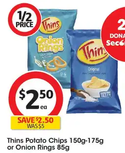 Coles Thins Potato Chips 150g-175g or Onion Rings 85g offer