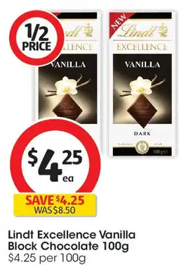 Coles Lindt Excellence Vanilla Block Chocolate offer