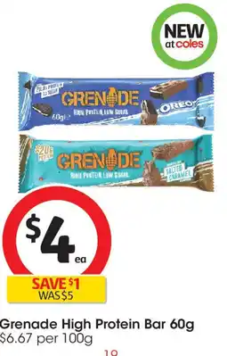 Coles Grenade High Protein Bar offer