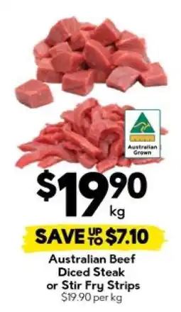 Drakes Australian Beef Diced Steak or Stir Fry Strips offer