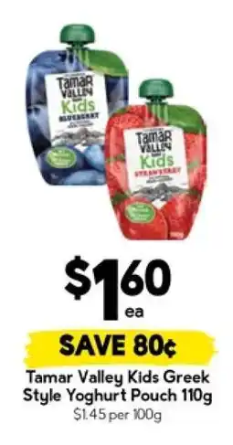 Drakes Tamar Valley Kids Greek Style Yoghurt Pouch 110g offer
