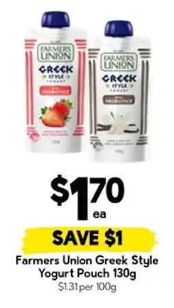 Drakes Farmers Union Greek Style Yogurt Pouch 130g offer