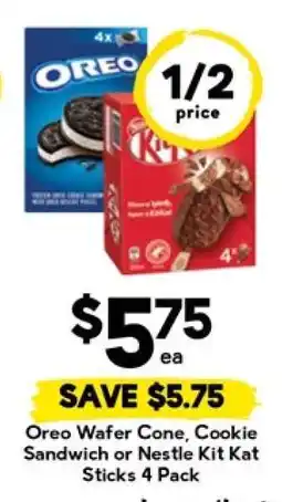 Drakes Oreo Wafer Cone, Cookie Sandwich or Nestle Kit Kat Sticks 4 Pack offer