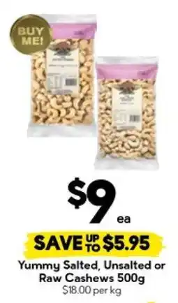 Drakes Yummy Salted, Unsalted or Raw Cashews 500g offer