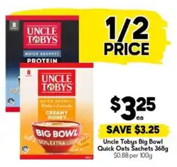 Drakes Uncle Tobys Big Bowl Quick Oats Sachets 368g offer