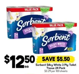 Drakes Sorbent Silky White 3 Ply Toilet Tissue 24 Pack offer