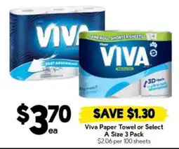 Drakes Viva Paper Towel or Select A Size 3 Pack offer