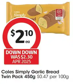 Coles Coles Simply Garlic Bread Twin Pack offer