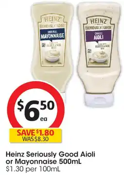 Coles Heinz Seriously Good Aioli or Mayonnaise offer