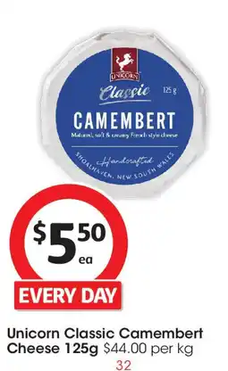 Coles Unicorn Classic Camembert Cheese offer