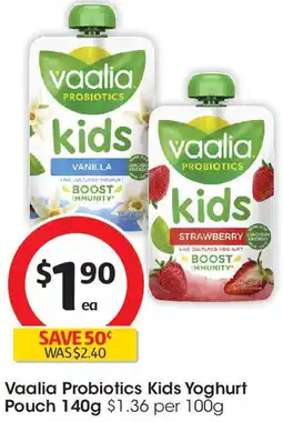 Coles Vaalia Probiotics Kids Yoghurt Pouch offer