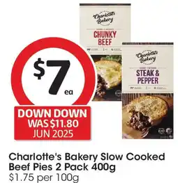 Coles Charlotte's Bakery Slow Cooked Beef Pies 2 Pack offer