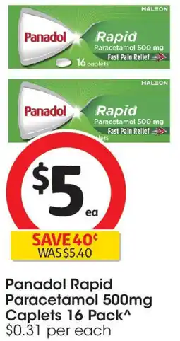 Coles Panadol Rapid Paracetamol 500mg Caplets offer