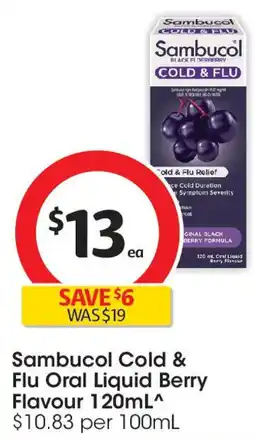 Coles Sambucol Cold & Flu Oral Liquid Berry Flavourea offer