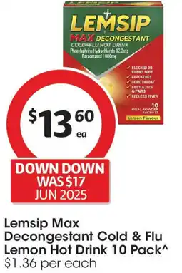 Coles Lemsip Max Decongestant Cold & Flu Lemon Hot Drink offer