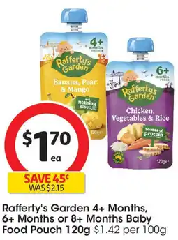 Coles Rafferty's Garden 4+ Months, 6+ Months or 8+ Months Baby Food Pouch offer