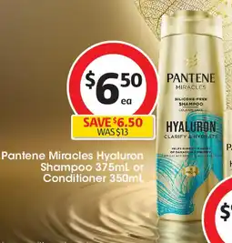 Coles Pantene Miracles Hyaluron Shampoo 375mL or Conditioner 350mL offer