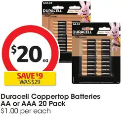 Coles Duracell Coppertop Batteries AA or AAA offer