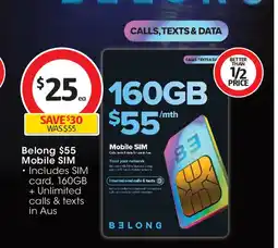 Coles Belong $55 Mobile SIM offer