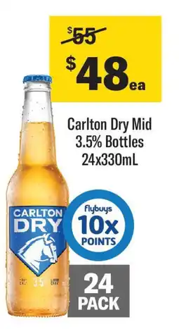 Coles Carlton Dry Mid 3.5% Bottles 24x330mL offer