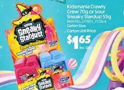 Campbells Wholesale Kidsmania Crawly Crew 70g or Sour Sneaky Stardust 55g offer