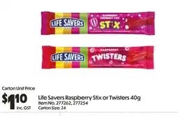 Campbells Wholesale Life Savers Raspberry Stix or Twisters offer