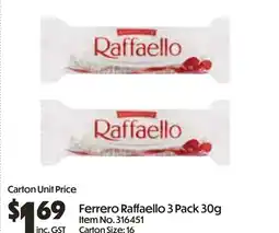 Campbells Wholesale Ferrero Raffaello 3 Pack 30g offer