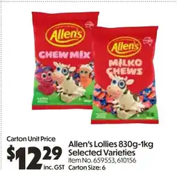 Campbells Wholesale Allen's Lollies 830g-1kg Selected Varieties offer