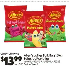 Campbells Wholesale Allen's Lollies Bulk Bag 1.3kg Selected Varieties offer
