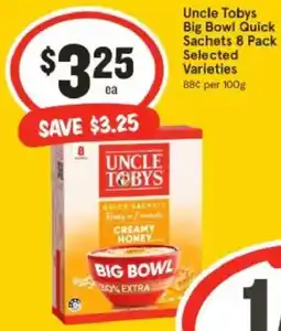 IGA Uncle Tobys Big Bowl Quick Sachets offer
